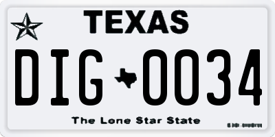 TX license plate DIG0034