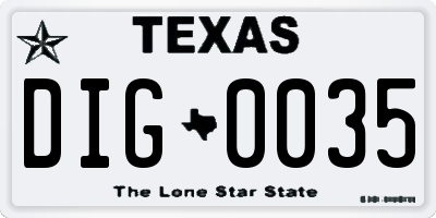 TX license plate DIG0035