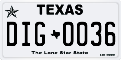 TX license plate DIG0036