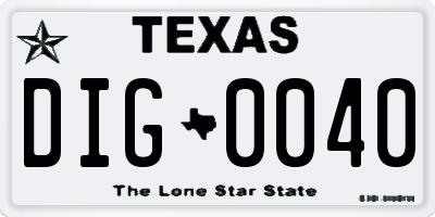 TX license plate DIG0040