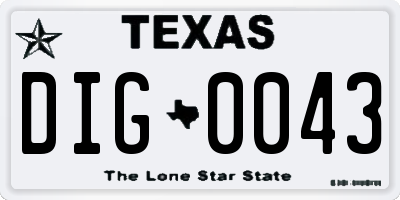 TX license plate DIG0043