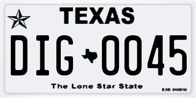 TX license plate DIG0045
