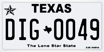 TX license plate DIG0049