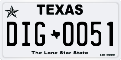 TX license plate DIG0051