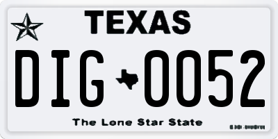 TX license plate DIG0052