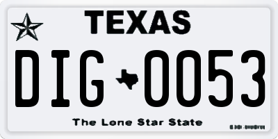 TX license plate DIG0053