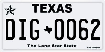 TX license plate DIG0062
