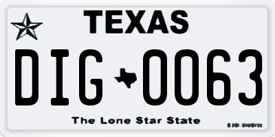 TX license plate DIG0063