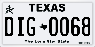 TX license plate DIG0068