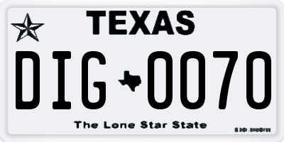 TX license plate DIG0070
