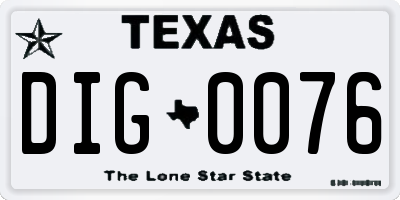 TX license plate DIG0076