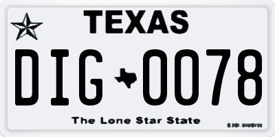 TX license plate DIG0078