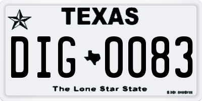 TX license plate DIG0083