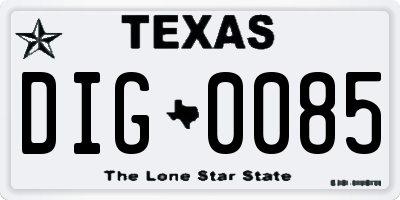 TX license plate DIG0085
