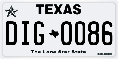 TX license plate DIG0086