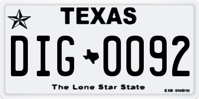 TX license plate DIG0092