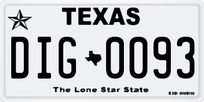TX license plate DIG0093