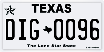TX license plate DIG0096