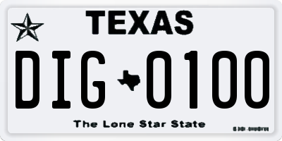 TX license plate DIG0100
