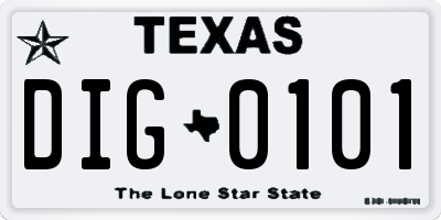 TX license plate DIG0101
