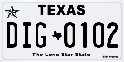 TX license plate DIG0102