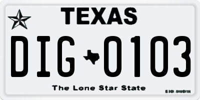 TX license plate DIG0103