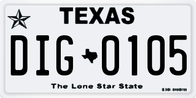 TX license plate DIG0105