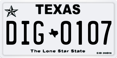 TX license plate DIG0107