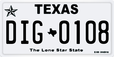TX license plate DIG0108