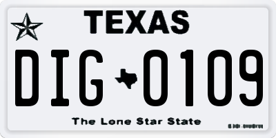TX license plate DIG0109