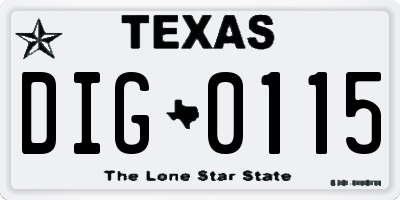 TX license plate DIG0115