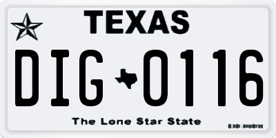TX license plate DIG0116
