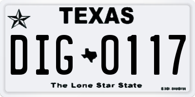 TX license plate DIG0117