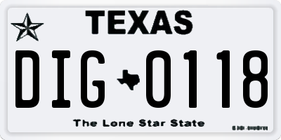 TX license plate DIG0118