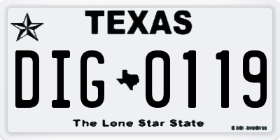 TX license plate DIG0119