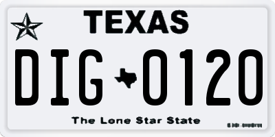 TX license plate DIG0120