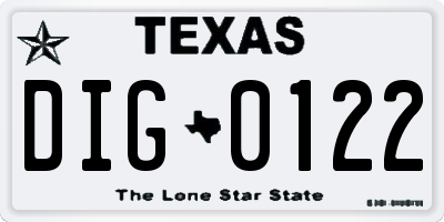 TX license plate DIG0122