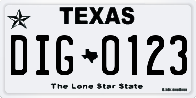 TX license plate DIG0123