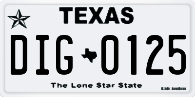 TX license plate DIG0125