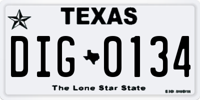 TX license plate DIG0134
