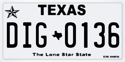 TX license plate DIG0136