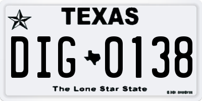TX license plate DIG0138