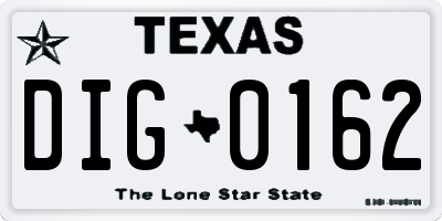 TX license plate DIG0162