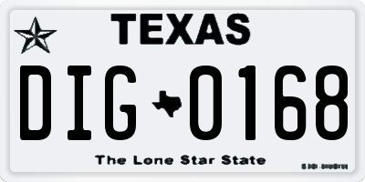 TX license plate DIG0168
