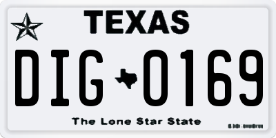TX license plate DIG0169