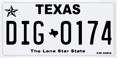 TX license plate DIG0174