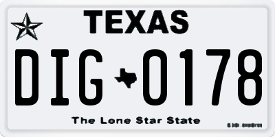 TX license plate DIG0178