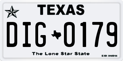 TX license plate DIG0179