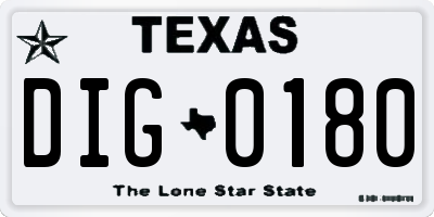 TX license plate DIG0180