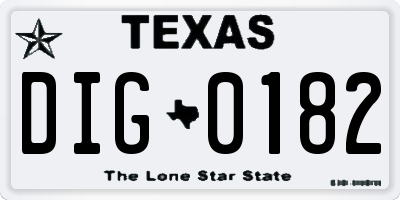 TX license plate DIG0182
